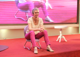 Monika answering questions from audience at Shenzen conference