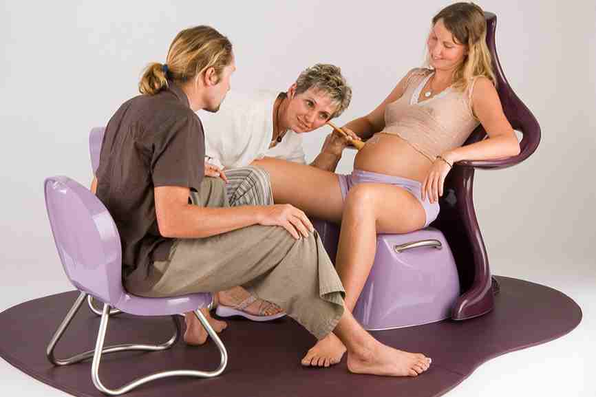 Midwife&rsquo;s view of perineum on Birthing Seat